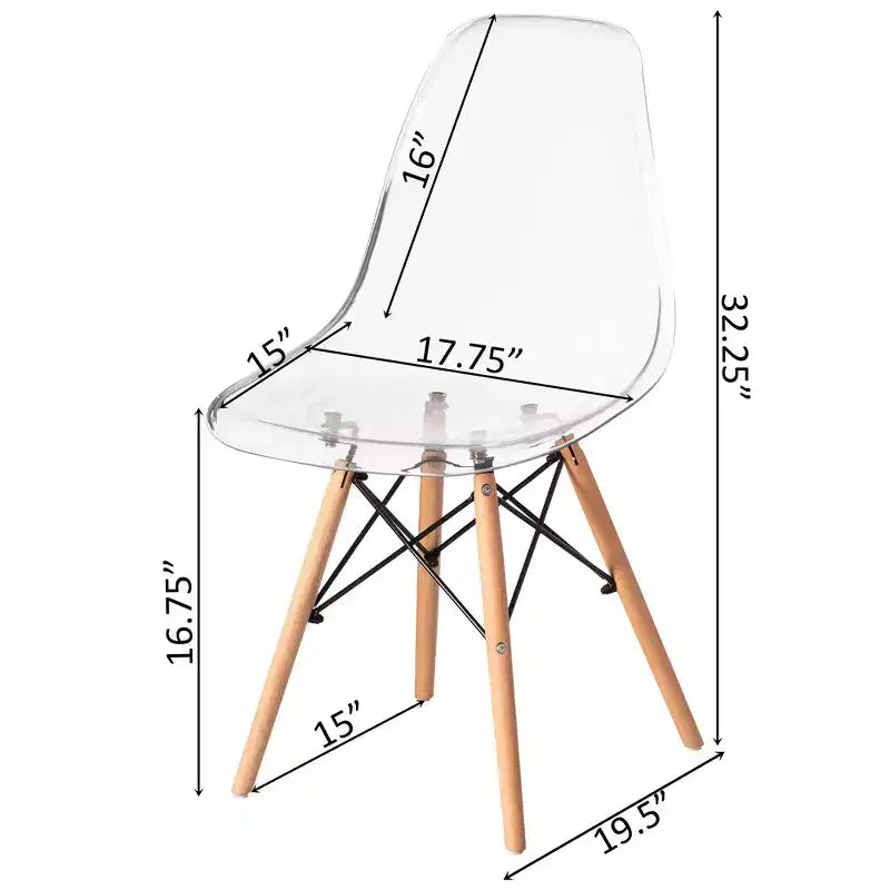 Sedia da pranzo Fabulaxe in stile moderno di metà secolo con gambe a torre Eiffel in legno, sedia d'accento in plastica trasparente DSW