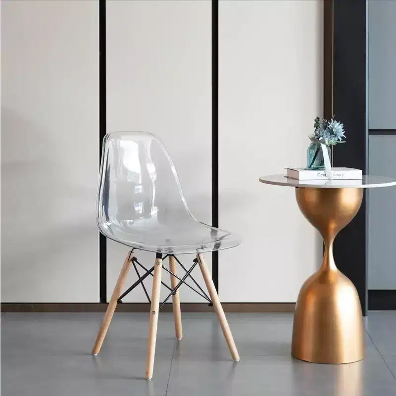 Sedia da pranzo Fabulaxe in stile moderno di metà secolo con gambe a torre Eiffel in legno, sedia d'accento in plastica trasparente DSW