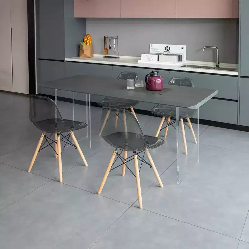 Sedia da pranzo Fabulaxe in stile moderno di metà secolo con gambe a torre Eiffel in legno, sedia d'accento in plastica trasparente DSW
