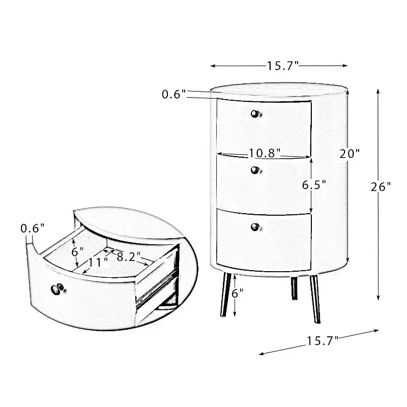 Maddalena Tavolino Contenitore a Tamburo Alto 26" con 3 Cassetti|KARAT HOME