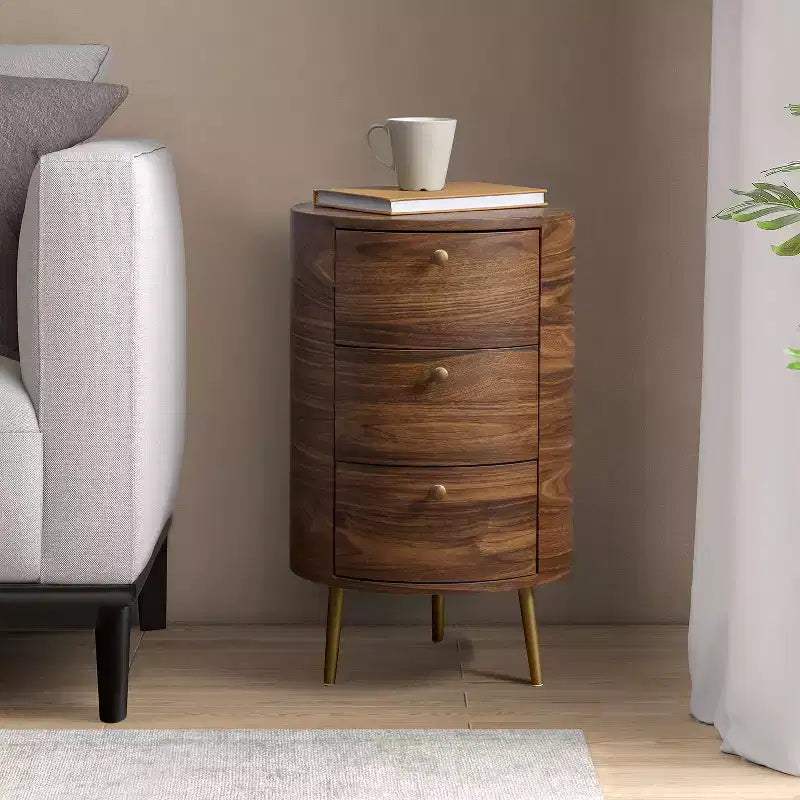 Maddalena Tavolino Contenitore a Tamburo Alto 26" con 3 Cassetti|KARAT HOME