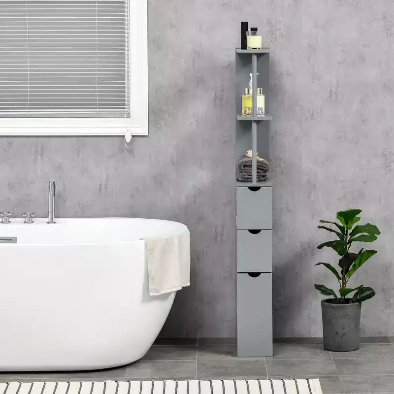 HOMCOM Mobiletto Alto da Bagno 137 cm, Armadio da Terra con 2 Ripiani e Cassetti, Organizer Verticale Salvaspazio