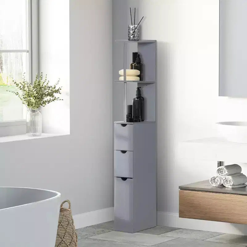 HOMCOM Mobiletto Alto da Bagno 137 cm, Armadio da Terra con 2 Ripiani e Cassetti, Organizer Verticale Salvaspazio