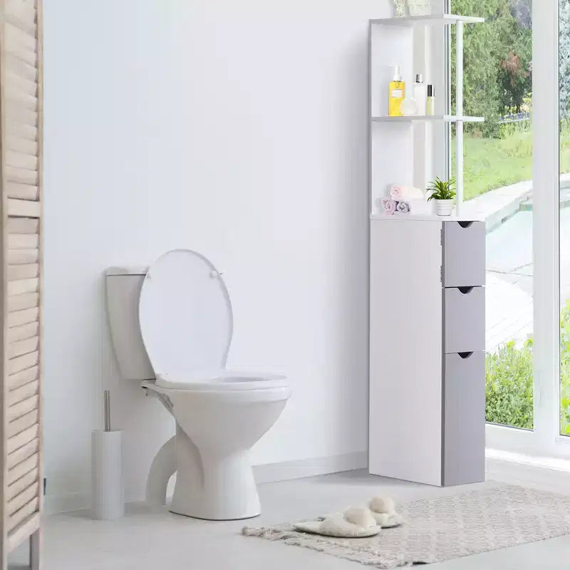 HOMCOM Mobiletto Alto da Bagno 137 cm, Armadio da Terra con 2 Ripiani e Cassetti, Organizer Verticale Salvaspazio
