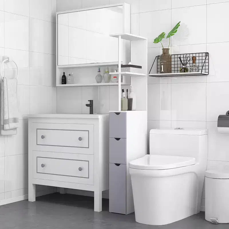HOMCOM Mobiletto Alto da Bagno 137 cm, Armadio da Terra con 2 Ripiani e Cassetti, Organizer Verticale Salvaspazio
