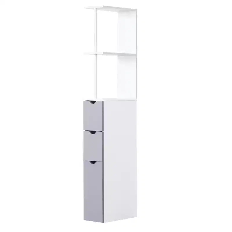 HOMCOM Mobiletto Alto da Bagno 137 cm, Armadio da Terra con 2 Ripiani e Cassetti, Organizer Verticale Salvaspazio
