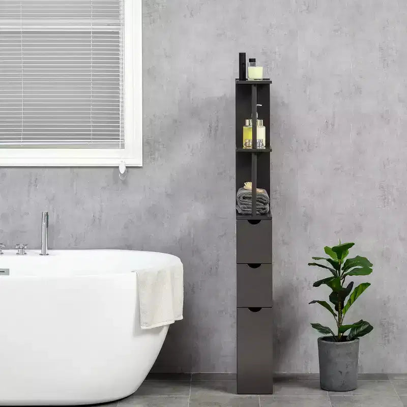 HOMCOM Mobiletto Alto da Bagno 137 cm, Armadio da Terra con 2 Ripiani e Cassetti, Organizer Verticale Salvaspazio