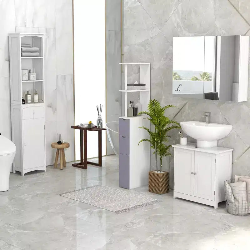 HOMCOM Mobiletto Alto da Bagno 137 cm, Armadio da Terra con 2 Ripiani e Cassetti, Organizer Verticale Salvaspazio