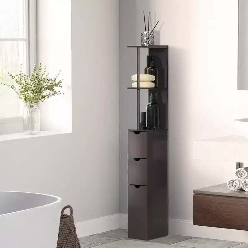 HOMCOM Mobiletto Alto da Bagno 137 cm, Armadio da Terra con 2 Ripiani e Cassetti, Organizer Verticale Salvaspazio