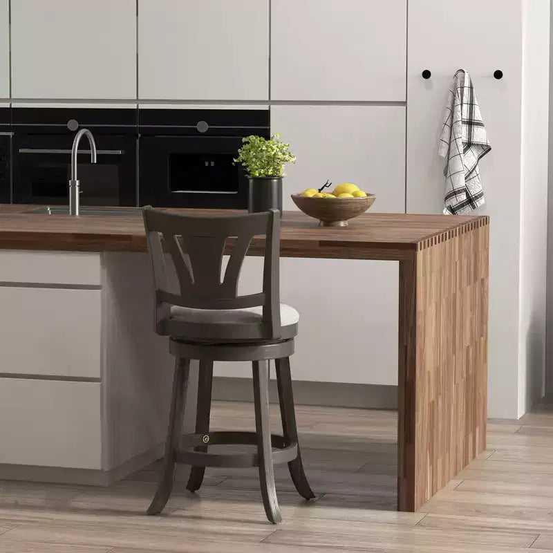 Costway Sgabello da Bar Girevole da 67,5 cm Altezza Contatore con Schienale Curvo e Gambe in Legno di Caucciù