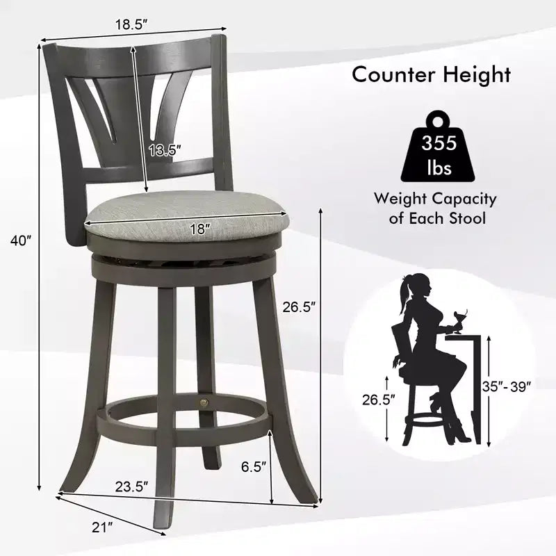 Costway Sgabello da Bar Girevole da 67,5 cm Altezza Contatore con Schienale Curvo e Gambe in Legno di Caucciù