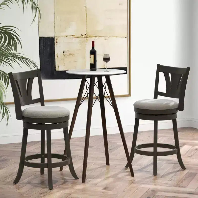 Costway Sgabello da Bar Girevole da 67,5 cm Altezza Contatore con Schienale Curvo e Gambe in Legno di Caucciù