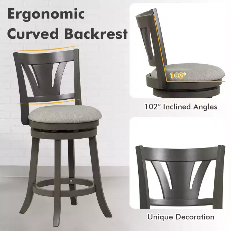 Costway Sgabello da Bar Girevole da 67,5 cm Altezza Contatore con Schienale Curvo e Gambe in Legno di Caucciù