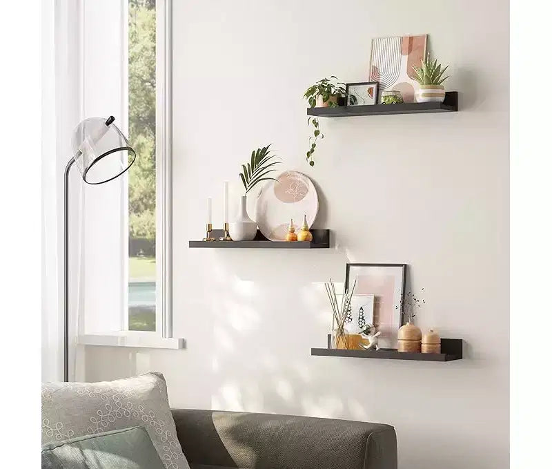 SONGMICS Wall Shelves Set of 3 Wooden Floating Shelves