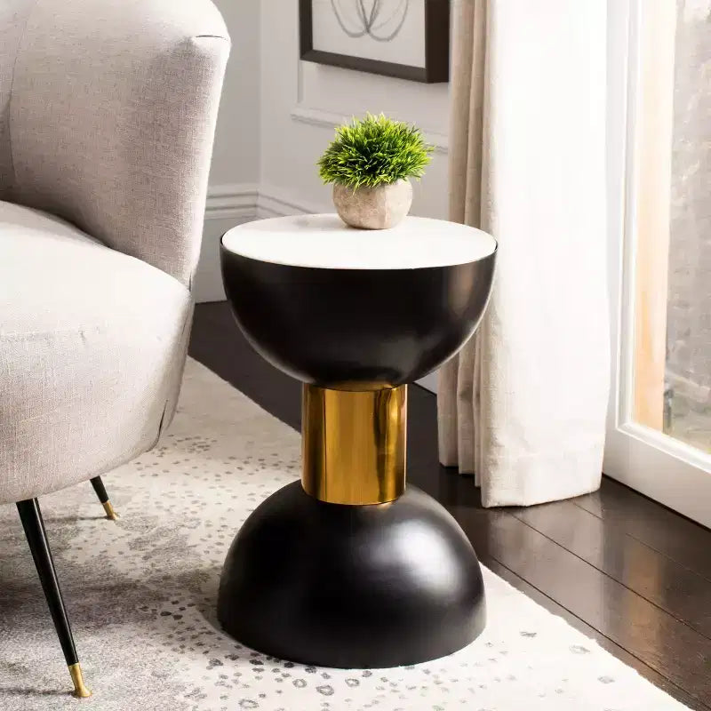 Tavolino rotondo d'appoggio Zephyr - ACC3212 - Bianco/Nero - Safavieh