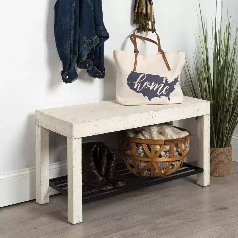 Panca Rettangolare in Legno Kate and Laurel Jeran, 36x14x20, Bianco