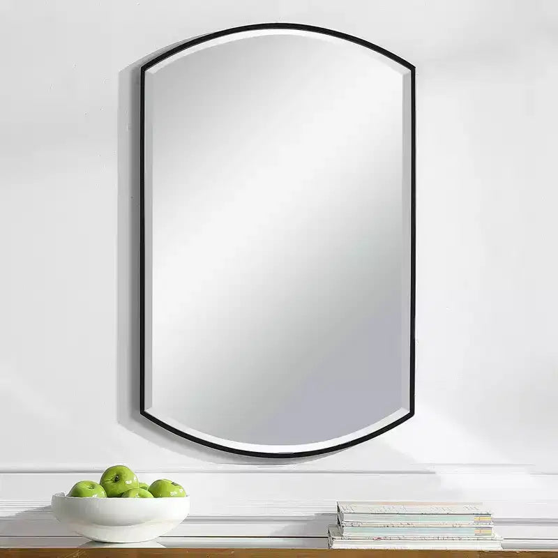 Specchio decorativo da parete Uttermost Vanity, moderno, smussato, con cornice in ferro satinato nero ricurvo, 61 cm di larghezza, per bagno, camera da letto, soggiorno