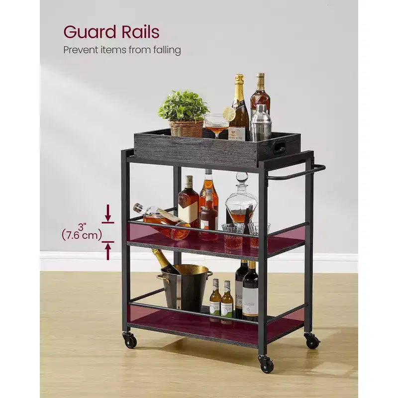 Carrello da cucina con vassoio rimovibile, carrello da cucina a 3 livelli su ruote con spazio di archiviazione, con freni, piedini di livellamento