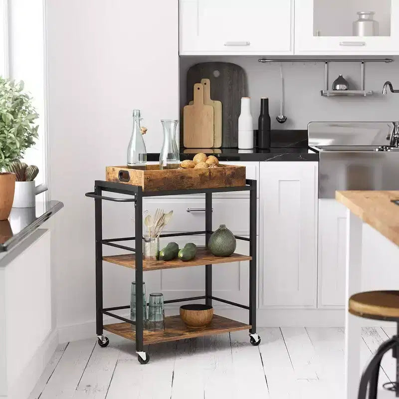 Carrello da cucina con vassoio rimovibile, carrello da cucina a 3 livelli su ruote con spazio di archiviazione, con freni, piedini di livellamento