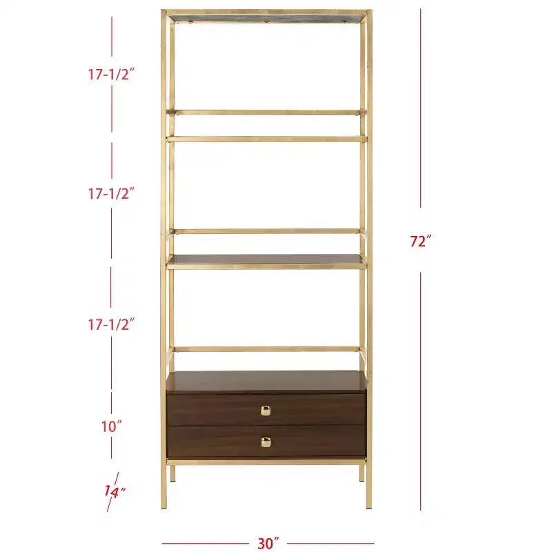 Etagere Mateo a 4 ripiani con 1 cassetto - ETG6205 - Oro/Noce - Safavieh