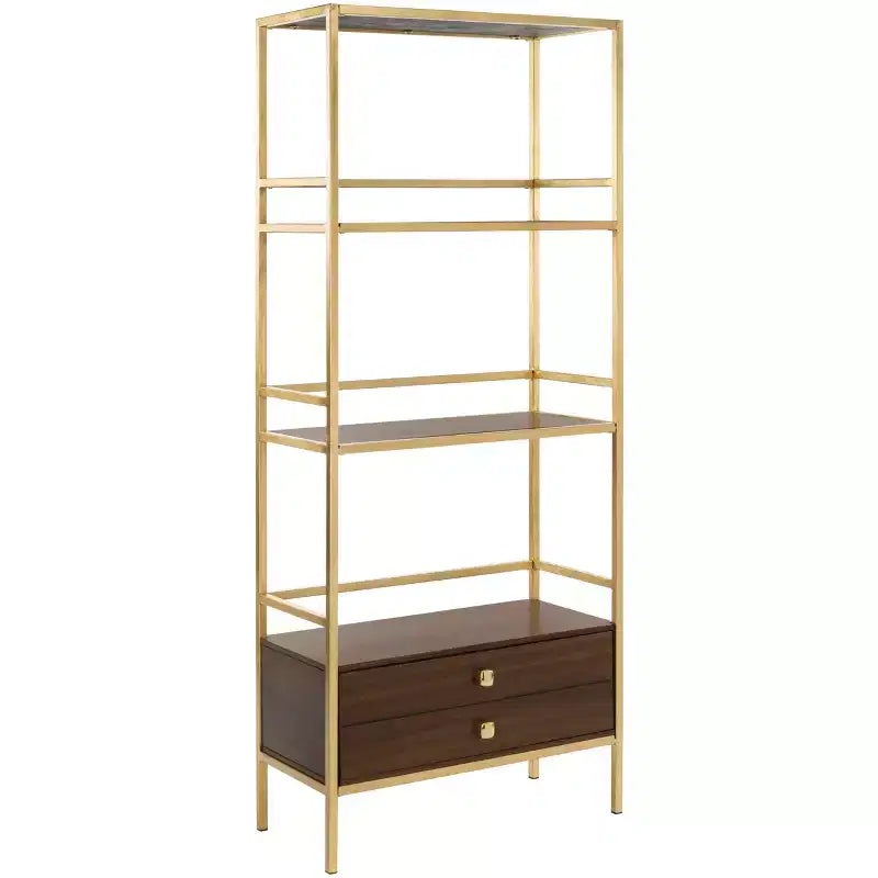 Etagere Mateo a 4 ripiani con 1 cassetto - ETG6205 - Oro/Noce - Safavieh