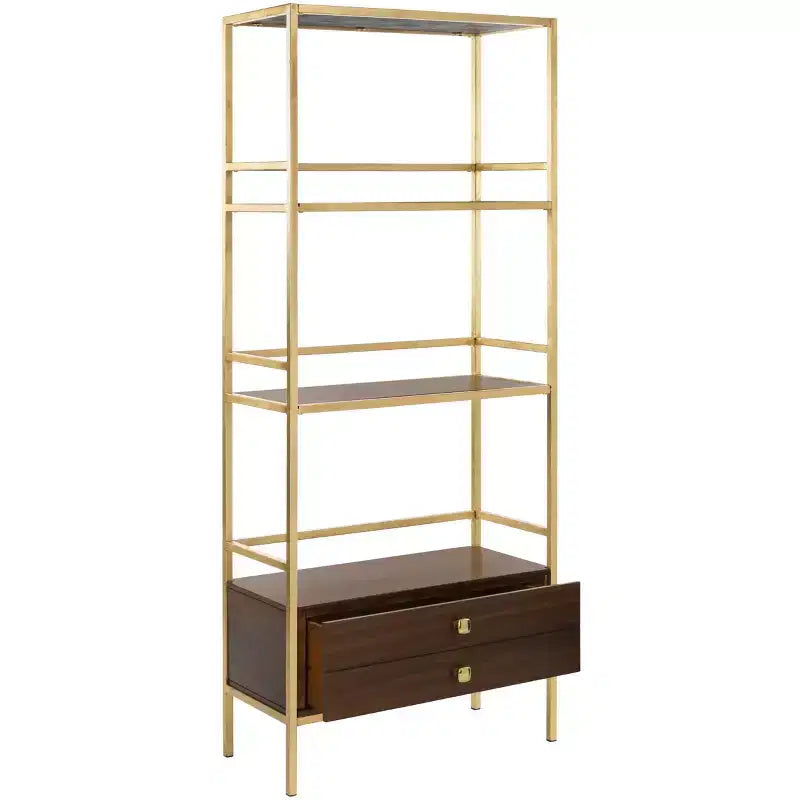 Etagere Mateo a 4 ripiani con 1 cassetto - ETG6205 - Oro/Noce - Safavieh