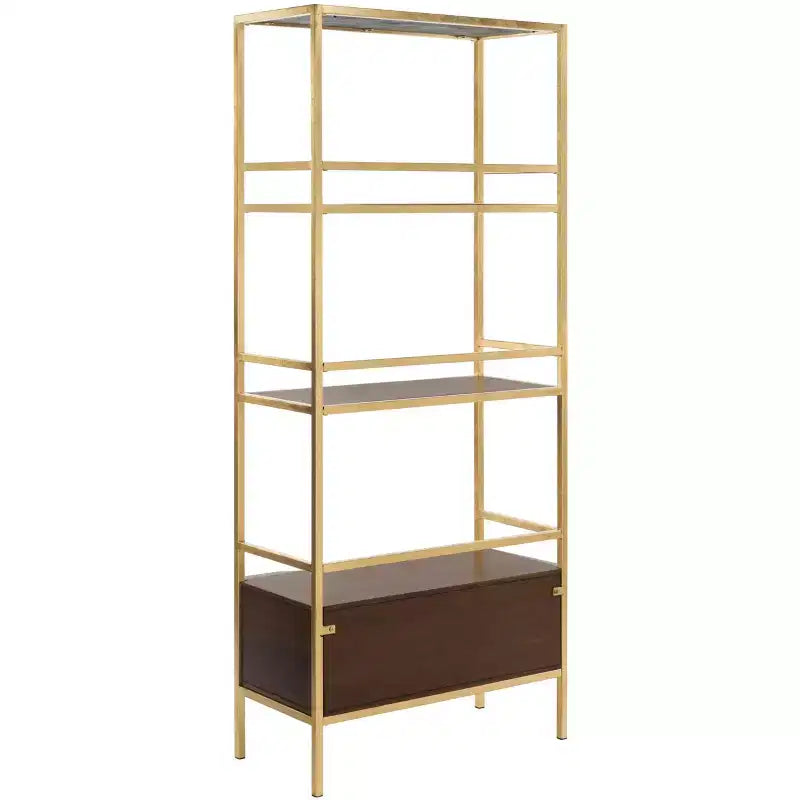 Etagere Mateo a 4 ripiani con 1 cassetto - ETG6205 - Oro/Noce - Safavieh