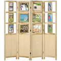 HOMCOM 5.6ft Tall Wood 4 Panel Room Divider Folding Privacy Screens w/ Photo Frames, Natural