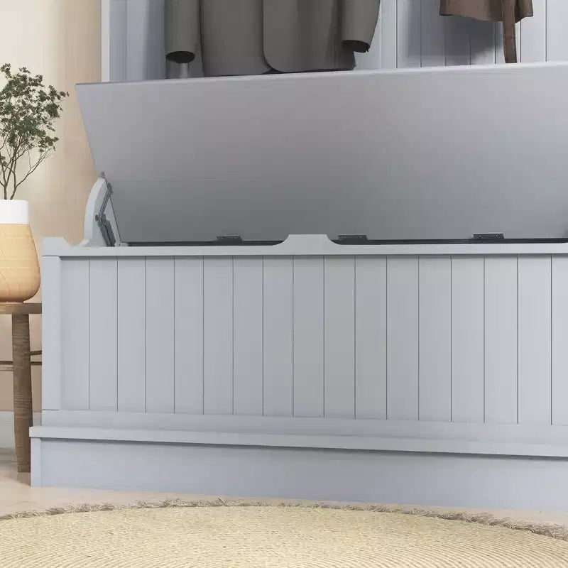 HOMCOM Appendiabiti da Ingresso 3 in 1 con Panca Contenitore, 5 Ganci Doppi in Acciaio e Dispositivo Antiribaltamento per Ingresso