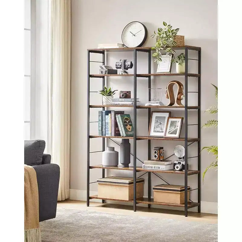 VASAGLE Scaffale a 6 Ripiani, Libreria, Grande Scaffale in Metallo, 30 x 120 x 172.5 cm, Marrone Rustico e Nero