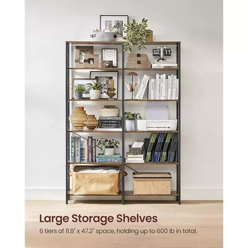 VASAGLE Scaffale a 6 Ripiani, Libreria, Grande Scaffale in Metallo, 30 x 120 x 172.5 cm, Marrone Rustico e Nero
