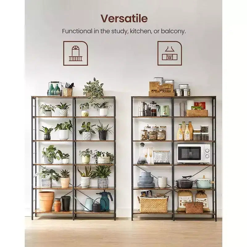 VASAGLE Scaffale a 6 Ripiani, Libreria, Grande Scaffale in Metallo, 30 x 120 x 172.5 cm, Marrone Rustico e Nero