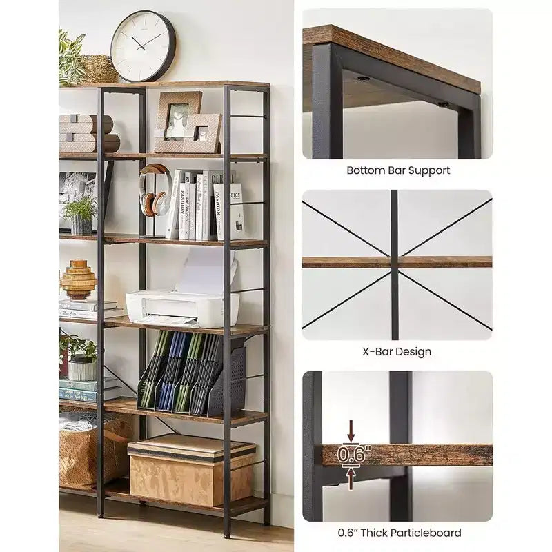 VASAGLE Scaffale a 6 Ripiani, Libreria, Grande Scaffale in Metallo, 30 x 120 x 172.5 cm, Marrone Rustico e Nero