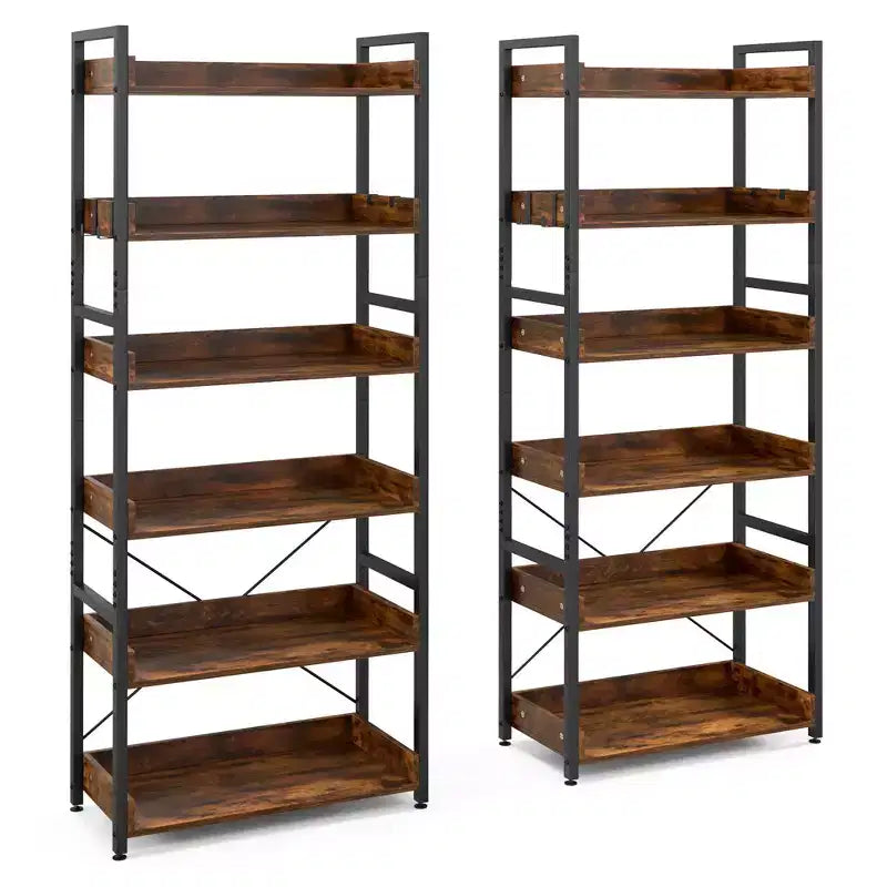Costway Scaffale a 6 Livelli, Libreria con Ripiani Aperti, Scaffale in Metallo con 4 Ganci