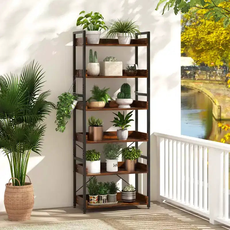 Costway Scaffale a 6 Livelli, Libreria con Ripiani Aperti, Scaffale in Metallo con 4 Ganci