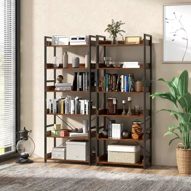 Costway Scaffale a 6 Livelli, Libreria con Ripiani Aperti, Scaffale in Metallo con 4 Ganci