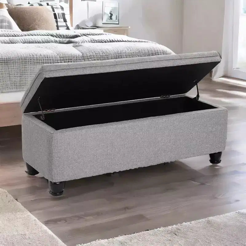 SONGMICS Panca Contenitore Pouf da Ingresso, Sgabello Poggiapiedi Contenitore con Portata di 150 kg, Gambe in Legno Massello