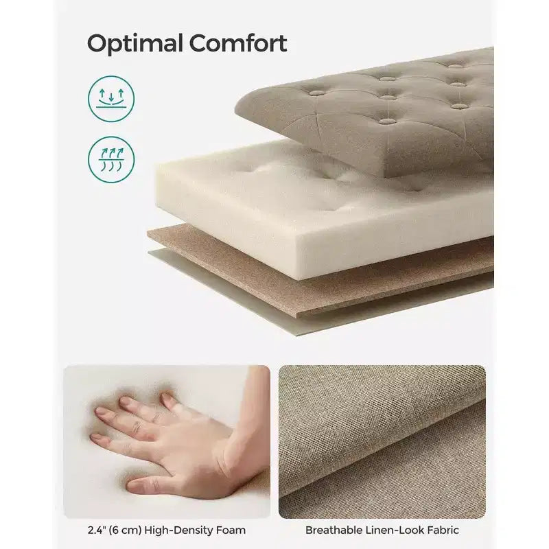 SONGMICS Panca Contenitore Pouf da Ingresso, Sgabello Poggiapiedi Contenitore con Portata di 150 kg, Gambe in Legno Massello