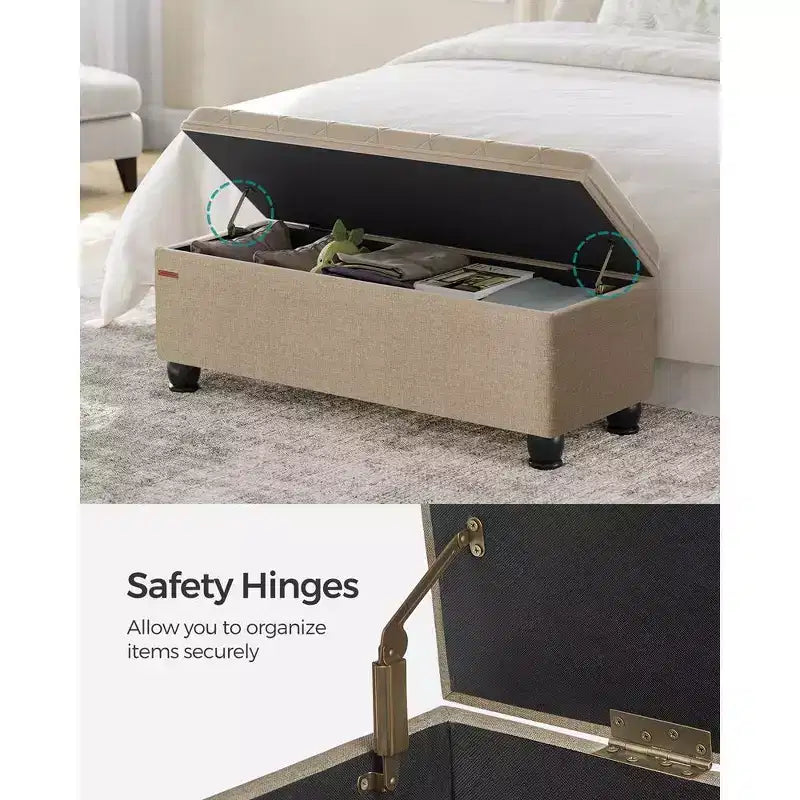 SONGMICS Panca Contenitore Pouf da Ingresso, Sgabello Poggiapiedi Contenitore con Portata di 150 kg, Gambe in Legno Massello