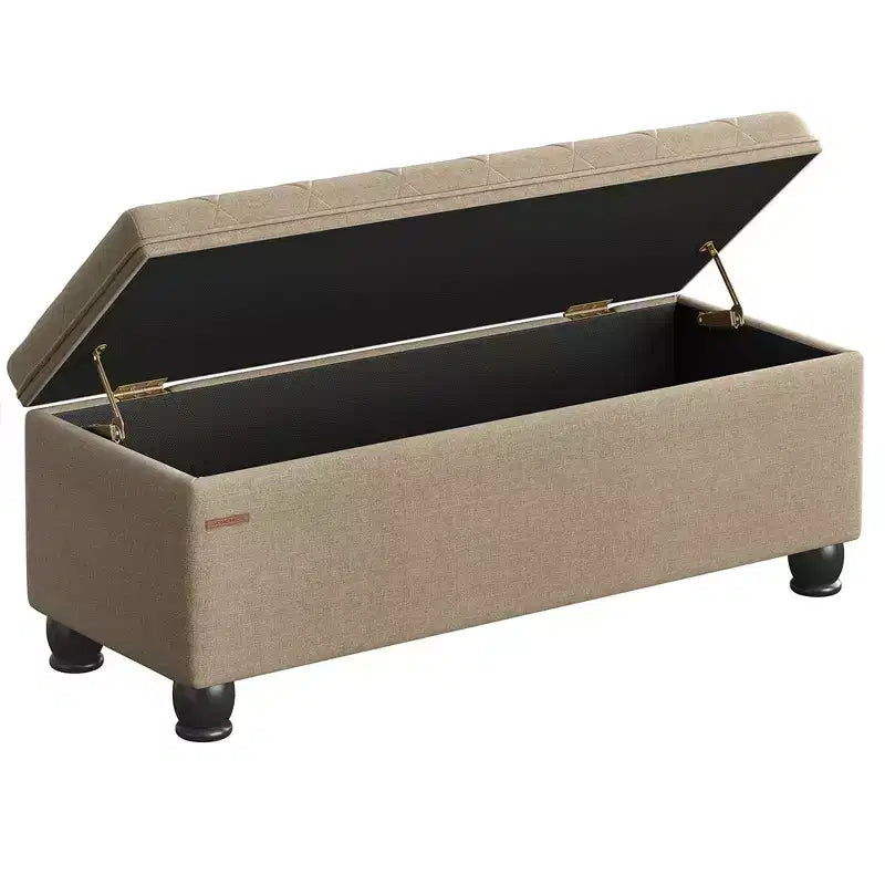 SONGMICS Panca Contenitore Pouf da Ingresso, Sgabello Poggiapiedi Contenitore con Portata di 150 kg, Gambe in Legno Massello