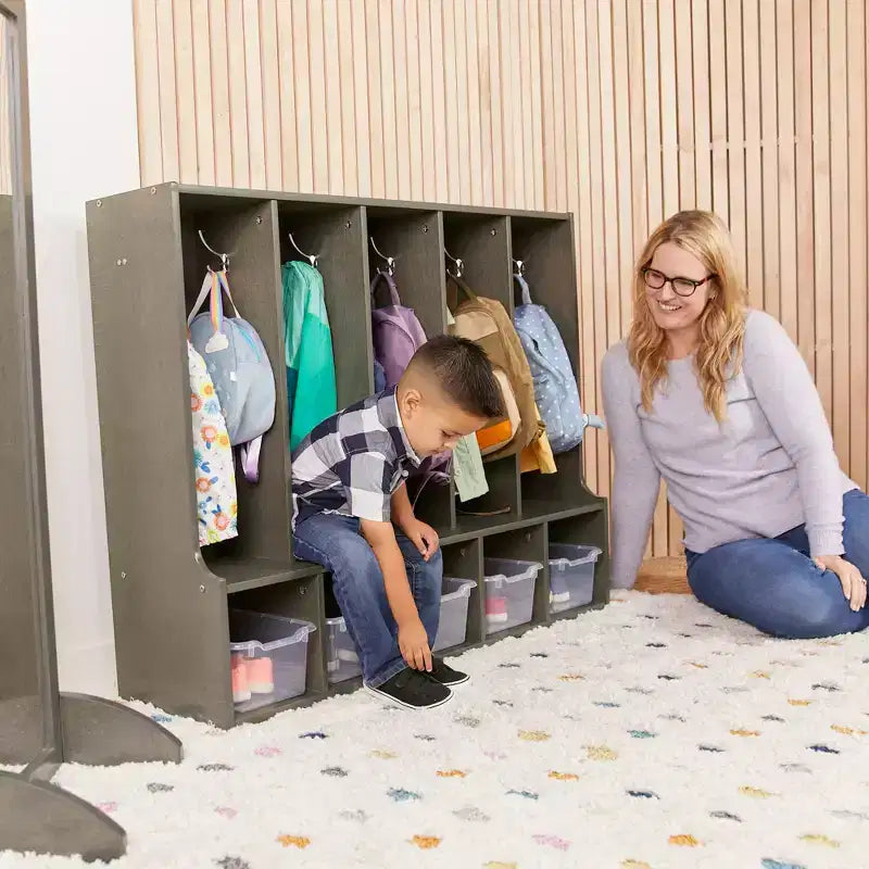 ECR4Kids Armadietto da 5 sezioni con panca, per asilo nido, mobile per aula