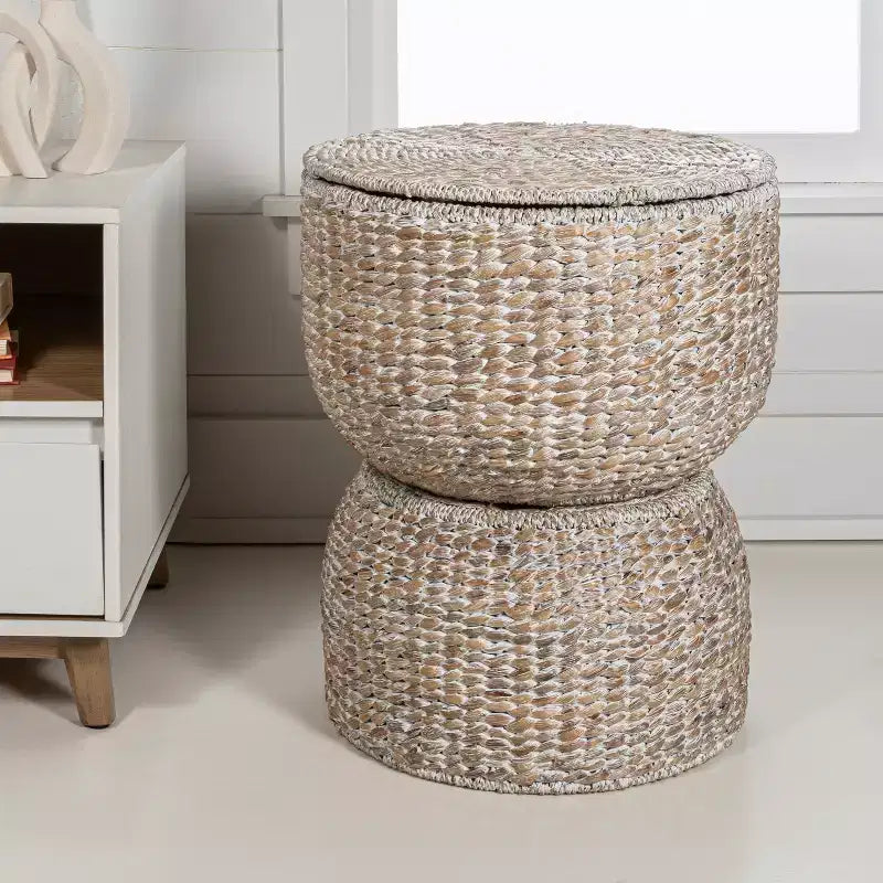 happimess Bhola 18 Tavolino contenitore in giacinto intrecciato a mano con coperchio a forma di clessidra