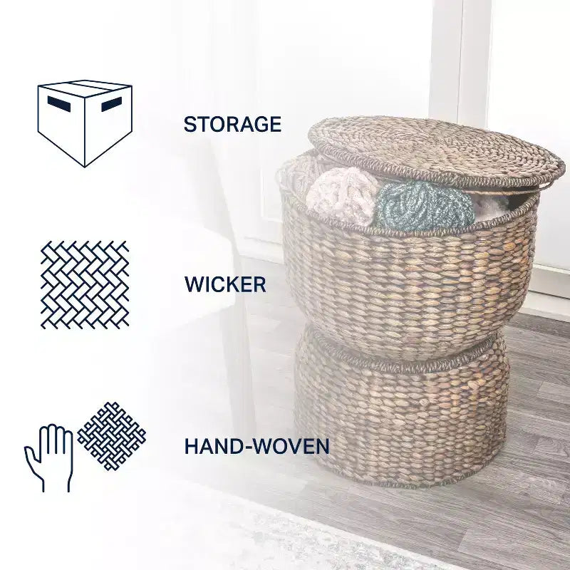 happimess Bhola 18 Tavolino contenitore in giacinto intrecciato a mano con coperchio a forma di clessidra