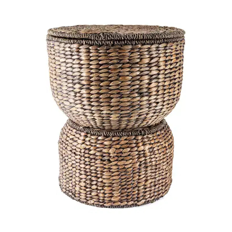 happimess Bhola 18 Tavolino contenitore in giacinto intrecciato a mano con coperchio a forma di clessidra