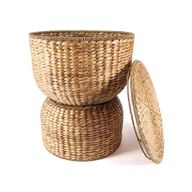 happimess Bhola 18 Tavolino contenitore in giacinto intrecciato a mano con coperchio a forma di clessidra