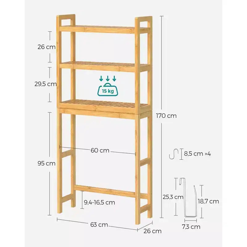 SONGMICS Scaffale sopra WC a 3 Ripiani, Mobiletto Bagno salvaspazio in Bambù