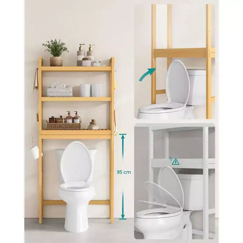 SONGMICS Scaffale sopra WC a 3 Ripiani, Mobiletto Bagno salvaspazio in Bambù