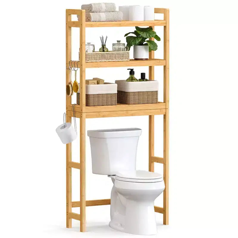 SONGMICS Scaffale sopra WC a 3 Ripiani, Mobiletto Bagno salvaspazio in Bambù