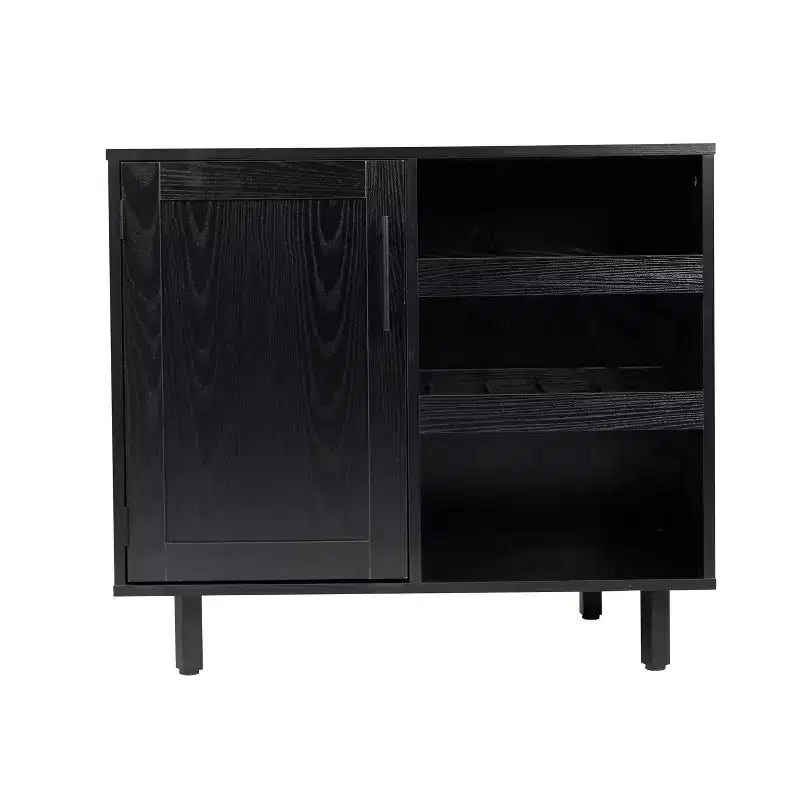 Mobile bar e credenza classici Emma and Oliver con armadietto a porta singola in stile shaker con portabicchieri sospeso e mensole aperte per bottiglie