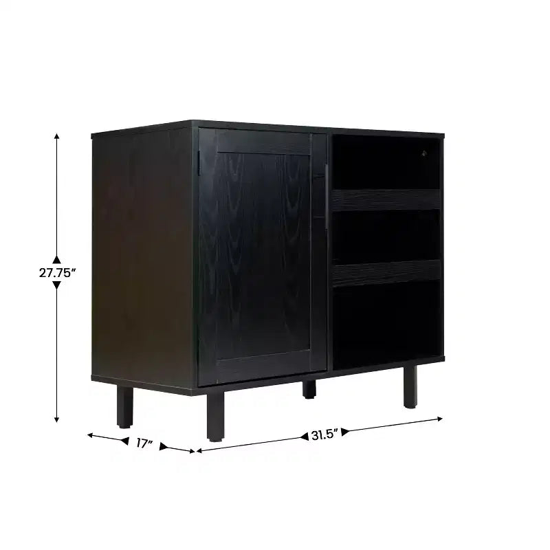Mobile bar e credenza classici Emma and Oliver con armadietto a porta singola in stile shaker con portabicchieri sospeso e mensole aperte per bottiglie